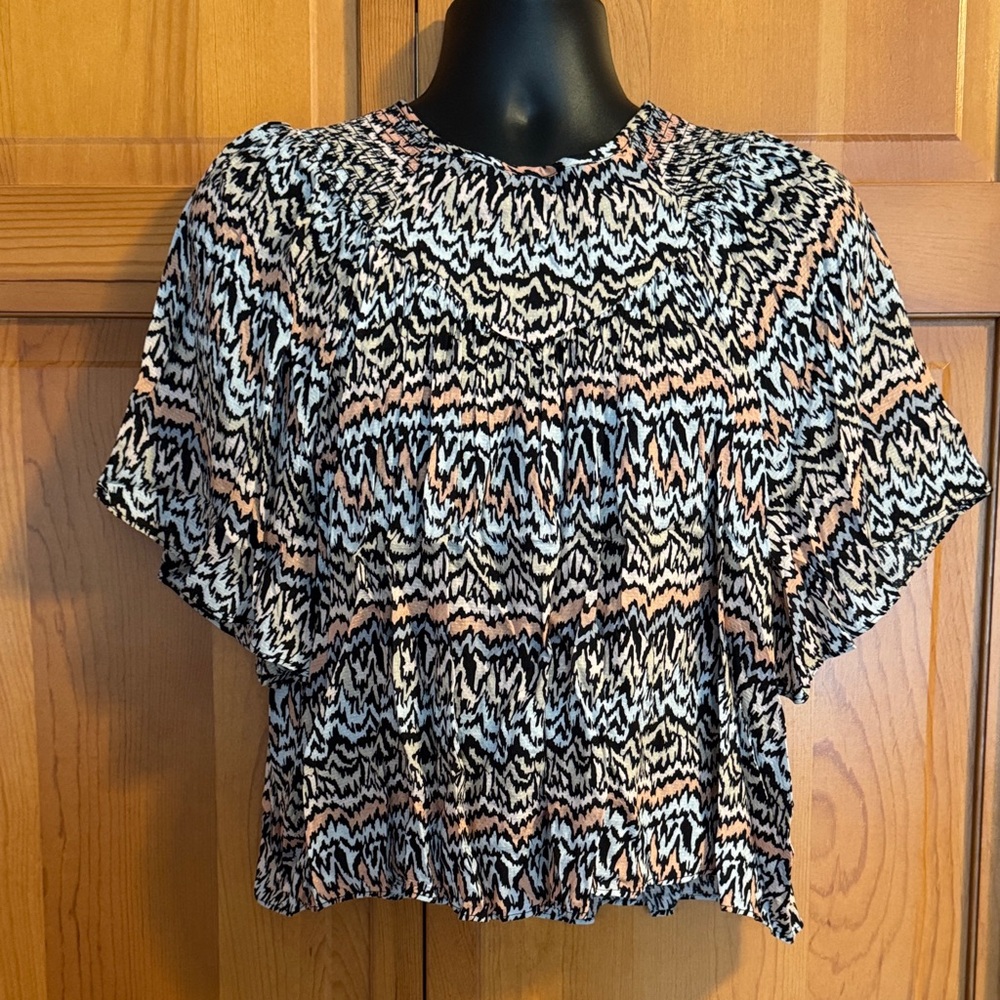 Tribal Black, White, and Orange Patterned Blouse